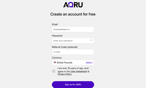 creating an aqru account in the app