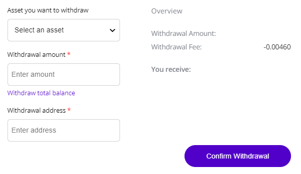 screenshot of withdrawing crypto in aqru app
