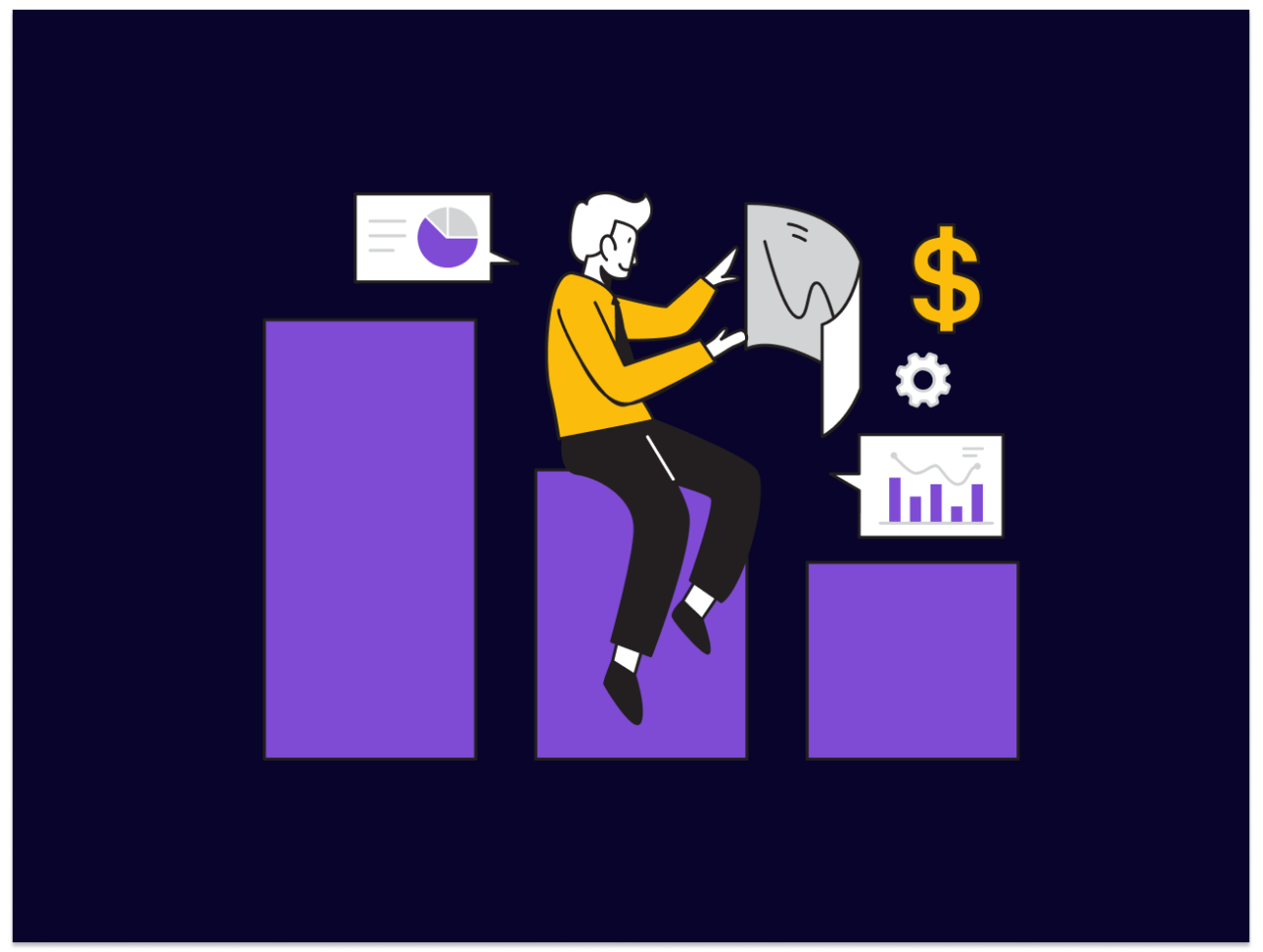Animated man sitting on a graph