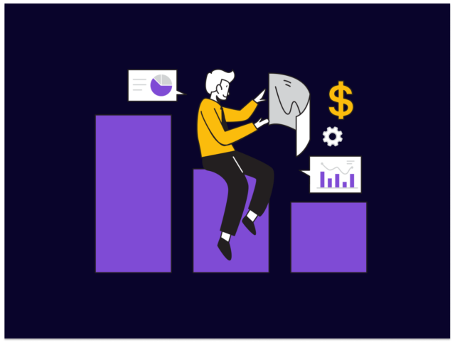 Animated man sitting on a graph