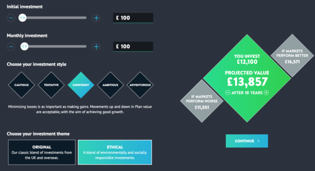 screenshot of £100 investment in wealthify