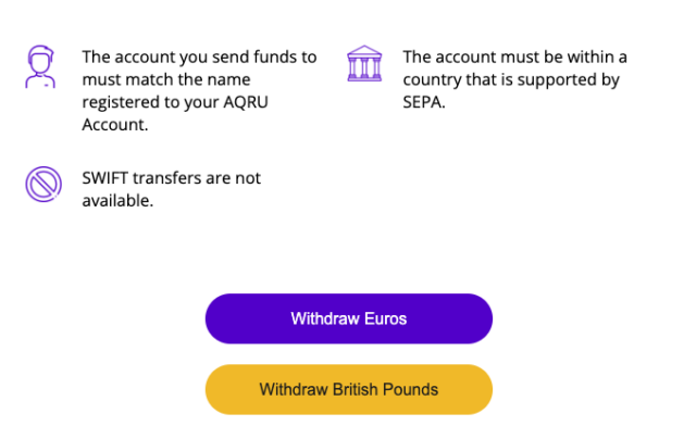 screenshot of withdrawal process